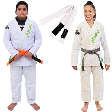 Kit In The Guard, Kimono Unissex Jiu Jitsu, Infantil, Faixa com ponteira - Branco