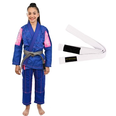 Kit In The Guard, Kimono Jiu Jitsu, Infantil, feminino, Faixa BJJ com ponteira - Azul