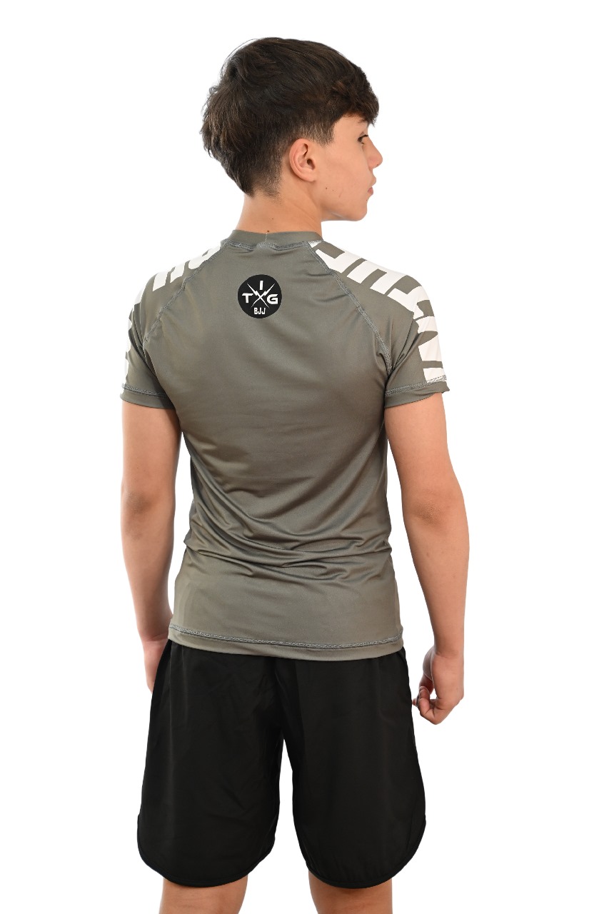 Rash Guard Infantil Cores Faixas Cinza