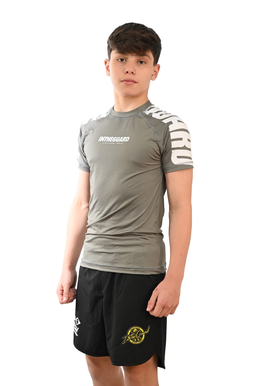 Rash Guard Infantil Cores Faixas Cinza