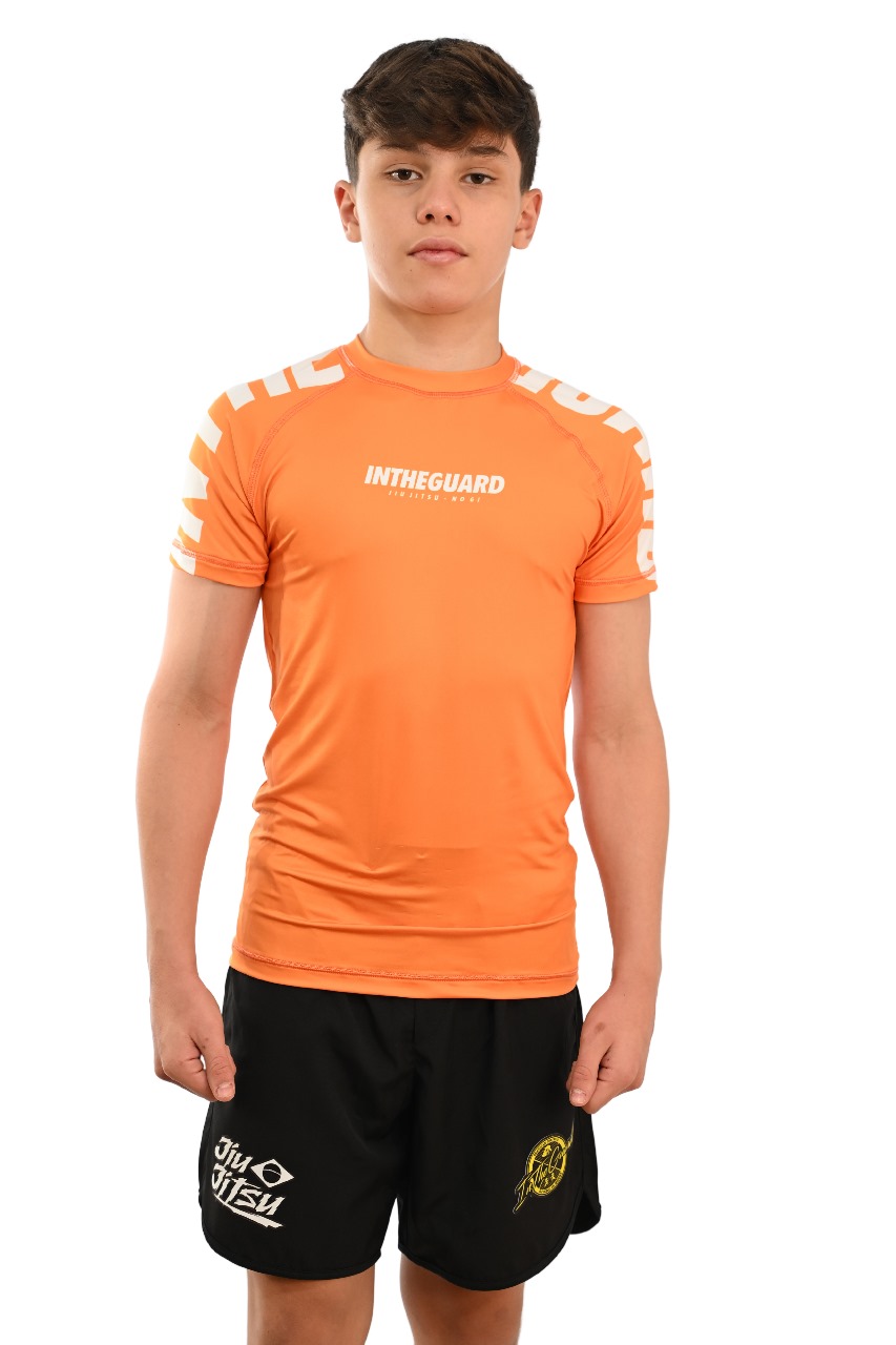 Rash Guard Infantil Cores Faixas Laranja