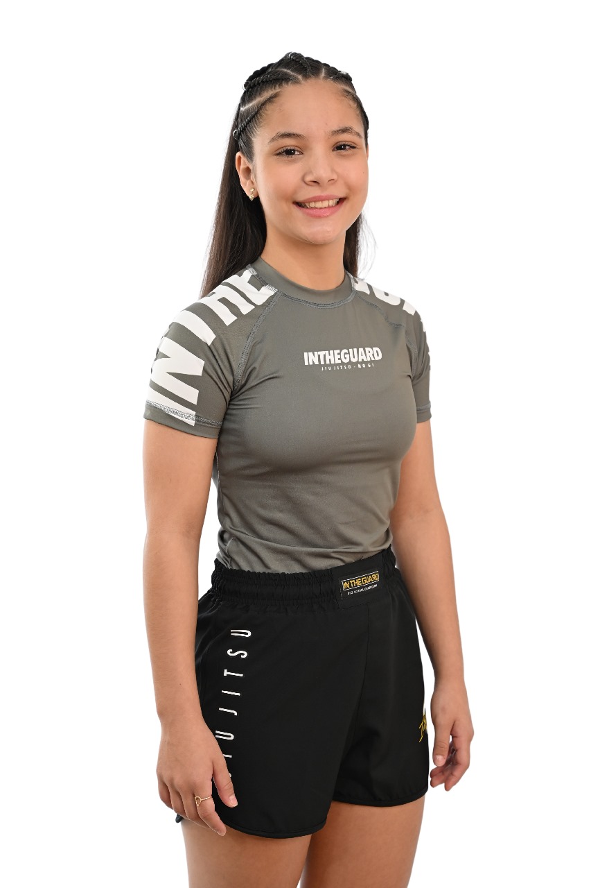 Rash Guard Infantil Feminina Cores Faixas Cinza