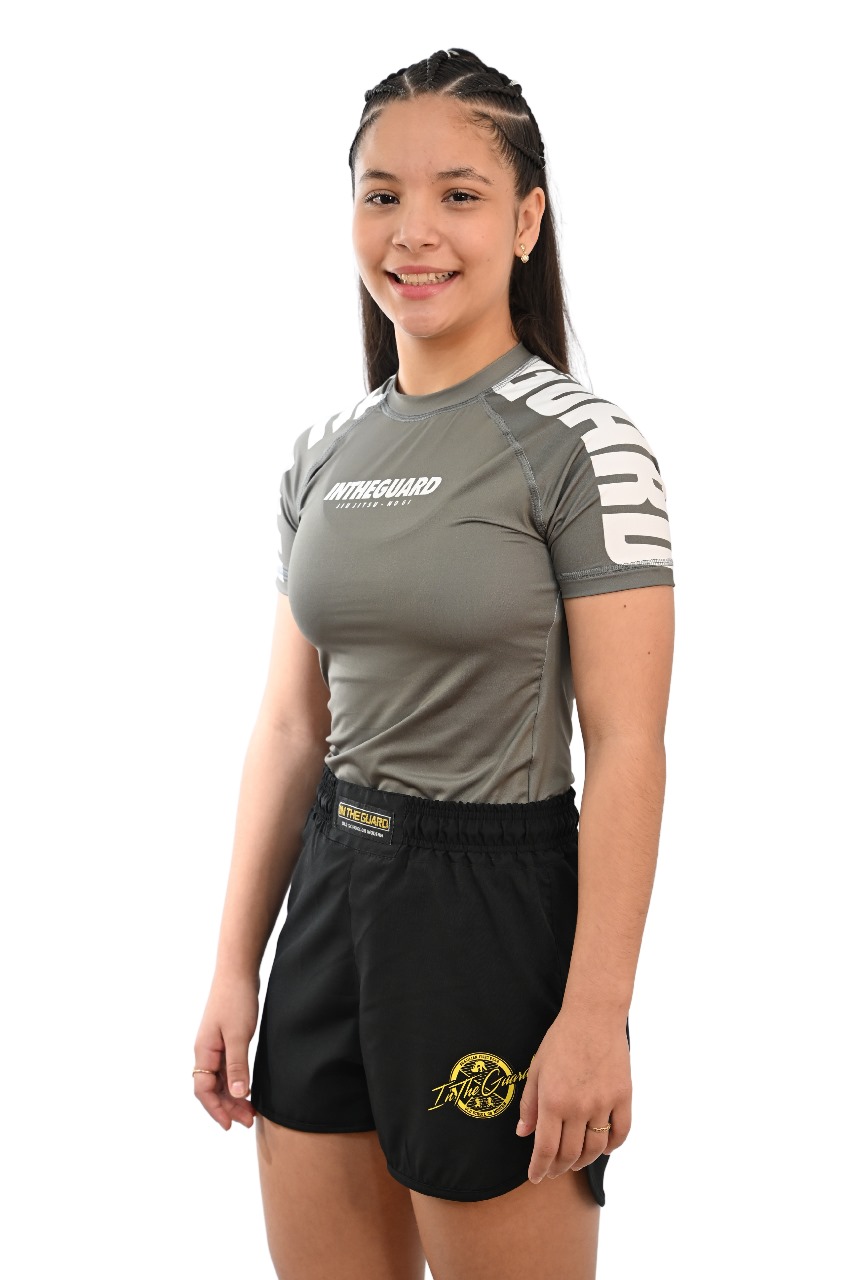 Rash Guard Infantil Feminina Cores Faixas Cinza