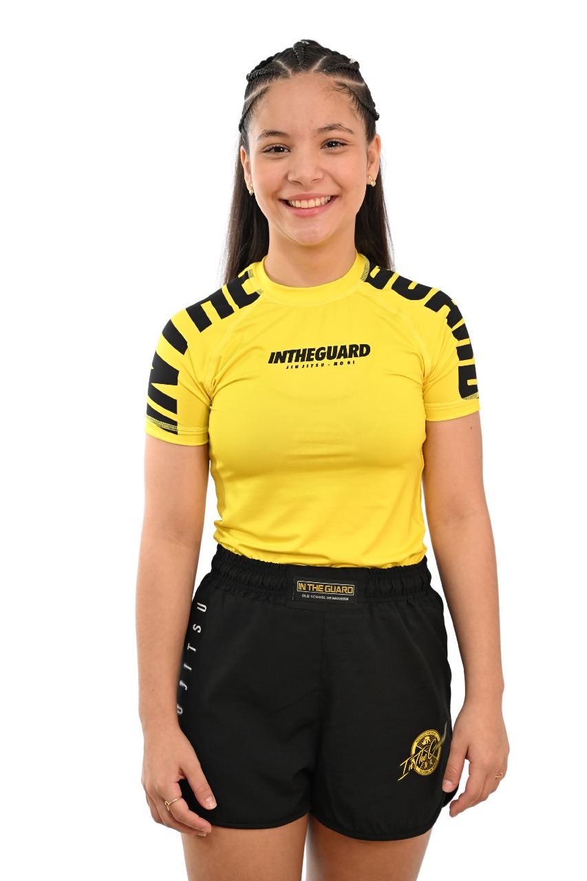 Rash Guard Infantil Feminina Cores Faixas Amarelo