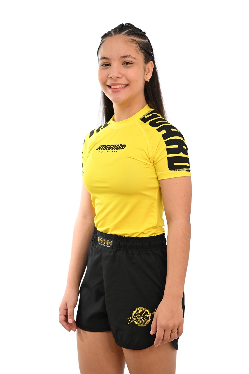 Rash Guard Infantil Feminina Cores Faixas Amarelo