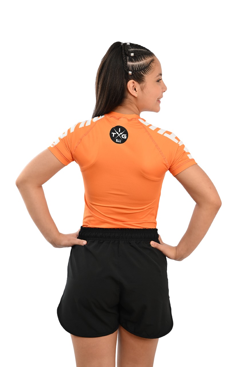 Rash Guard Infantil Feminina Cores Faixas Laranja