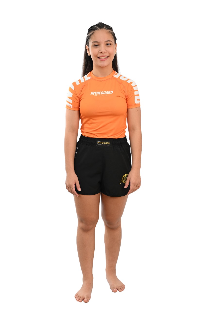 Rash Guard Infantil Feminina Cores Faixas Laranja
