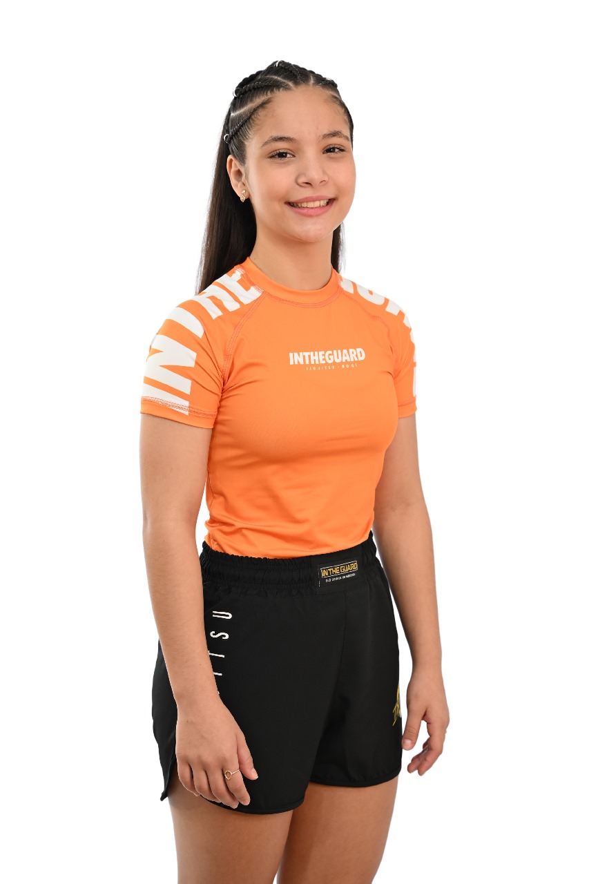 Rash Guard Infantil Feminina Cores Faixas Laranja