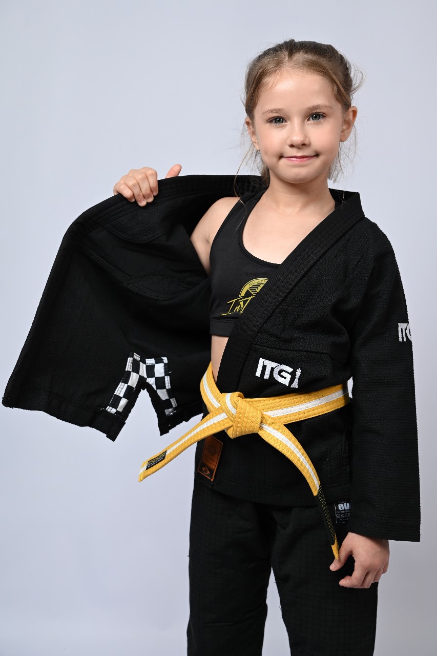 Kimono Infantil In The Guard Feminino Xadrez Preto