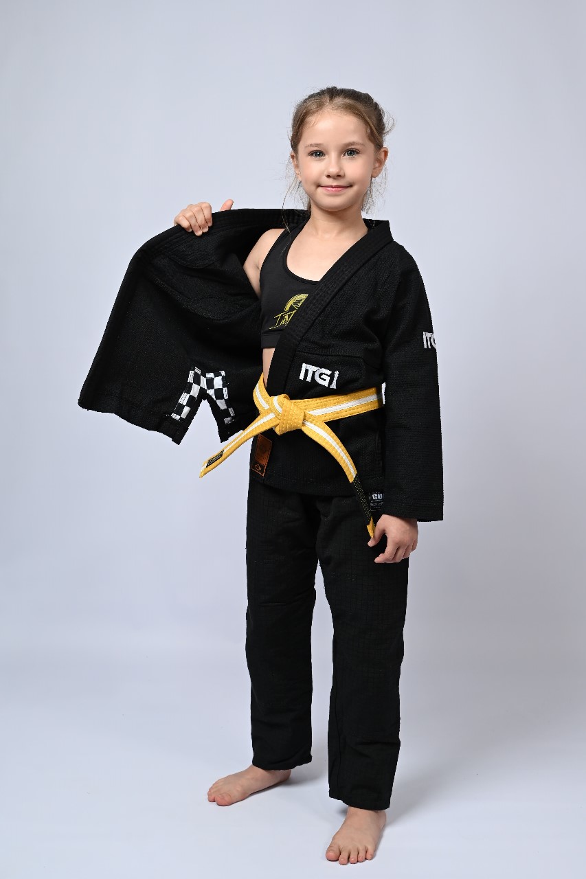 Kimono Infantil In The Guard Feminino Xadrez Preto