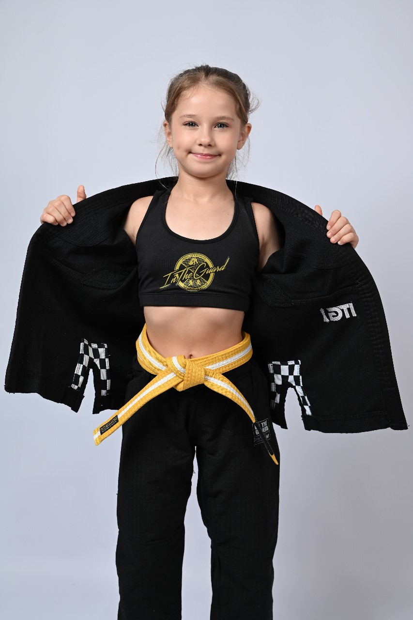 Kimono Infantil In The Guard Feminino Xadrez Preto