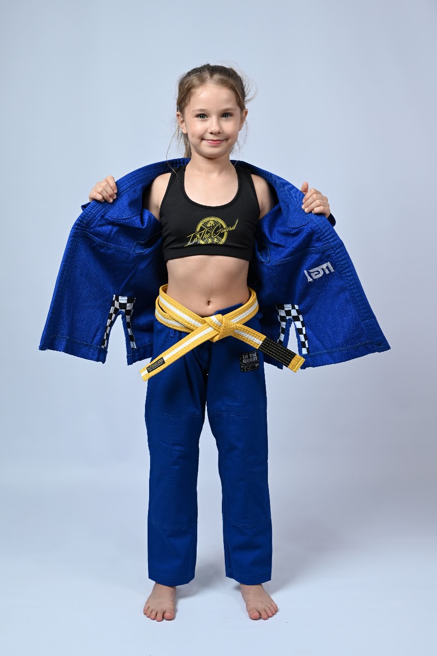 Kimono Infantil In The Guard Feminino Xadrez Azul