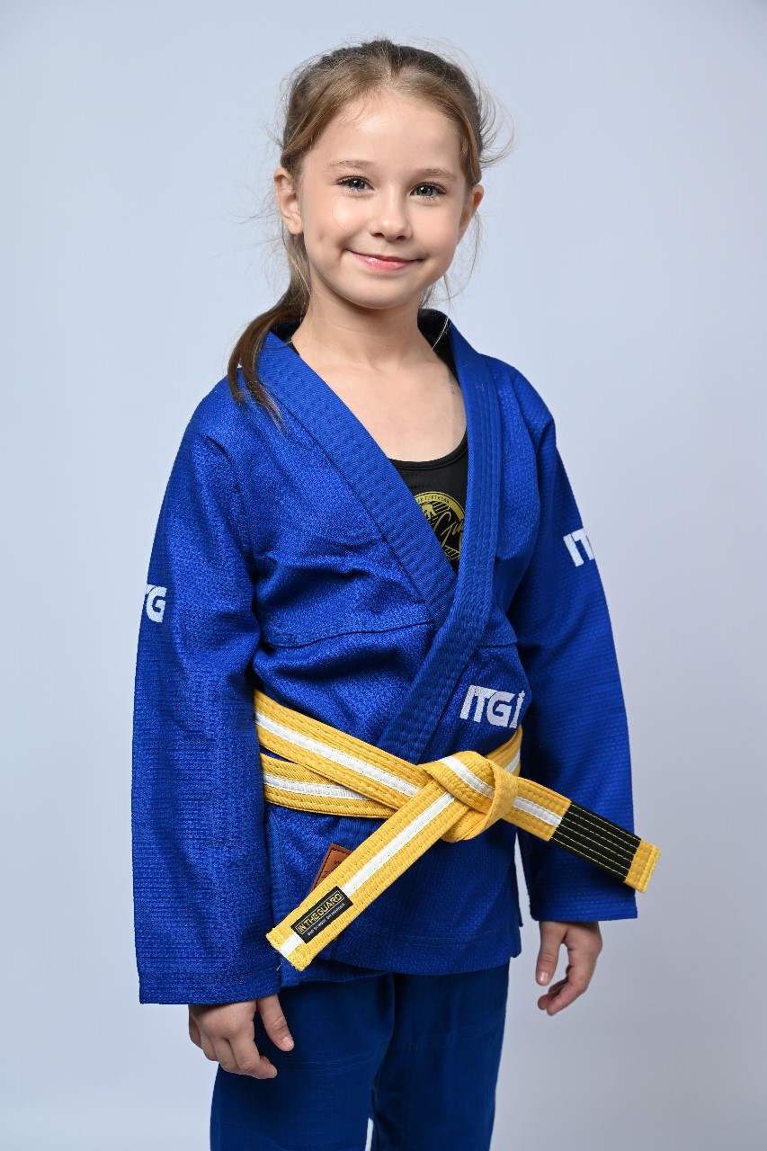 Kimono Infantil In The Guard Feminino Xadrez Azul