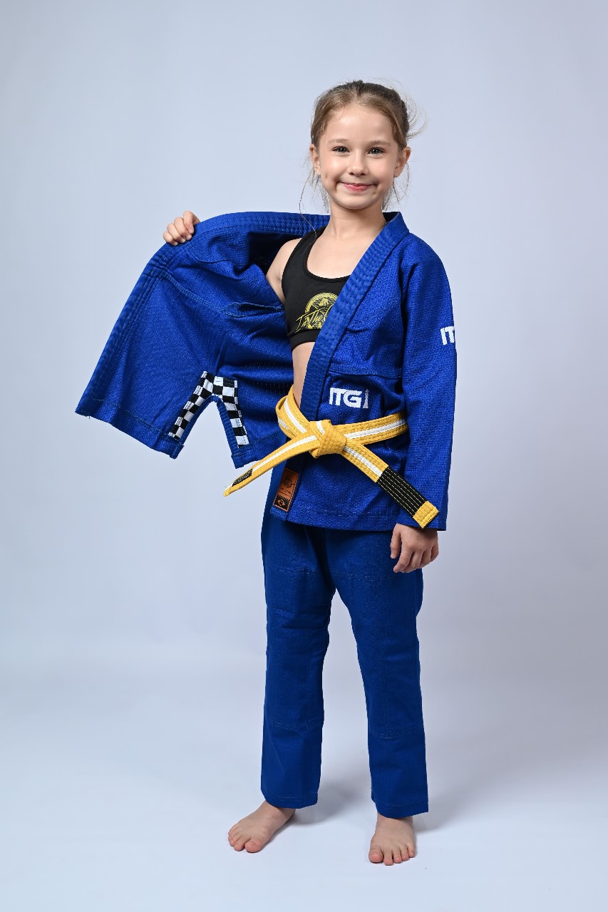 Kimono Infantil In The Guard Feminino Xadrez Azul