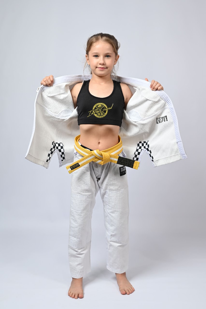 Kimono Infantil In The Guard Feminino Xadrez Branco
