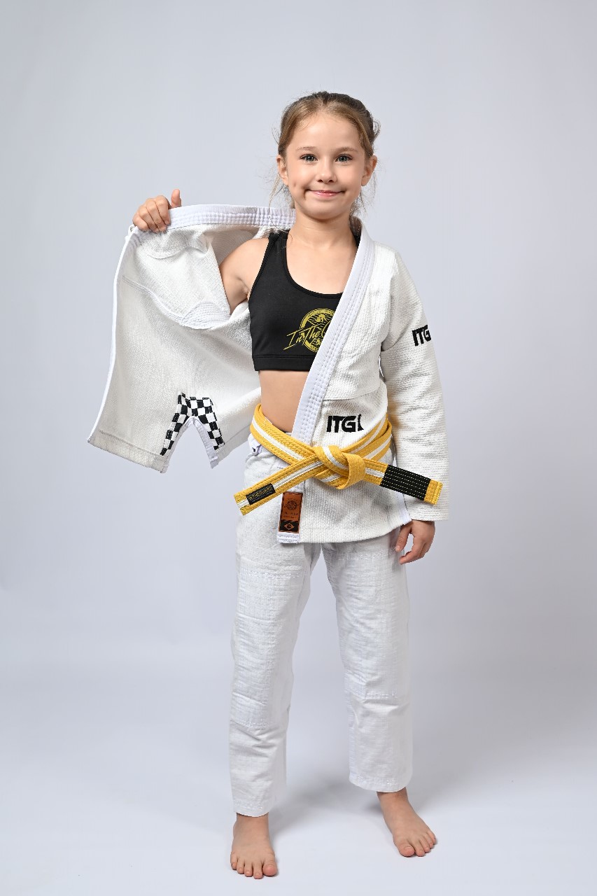 Kimono Infantil In The Guard Feminino Xadrez Branco
