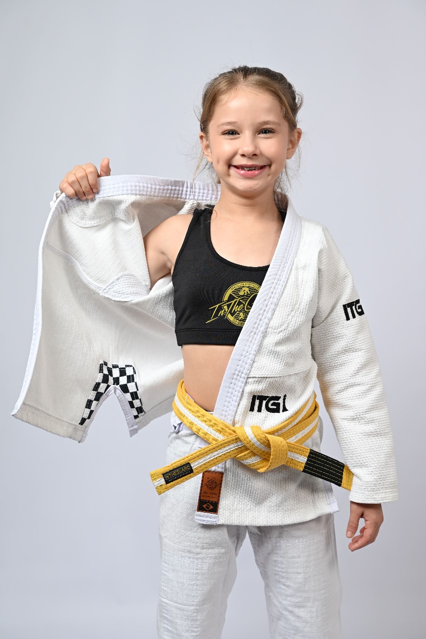 Kimono Infantil In The Guard Feminino Xadrez Branco