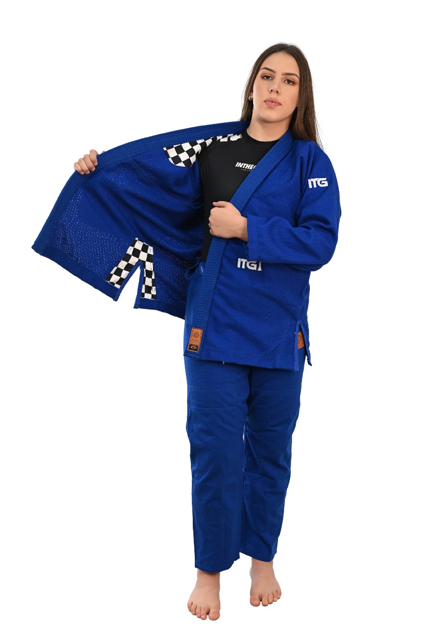 Kimono In The Guard Feminino Xadrez Azul