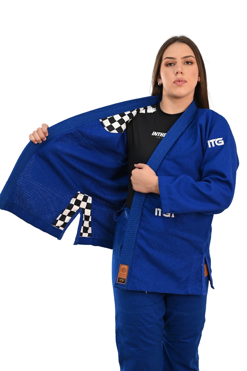 Kimono In The Guard Feminino Xadrez Azul