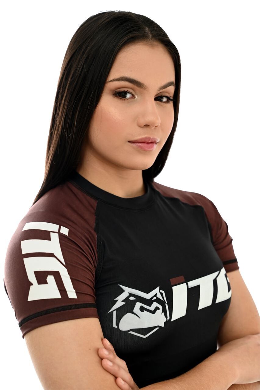Rash Guard Feminina ITG Manga Curta Marrom