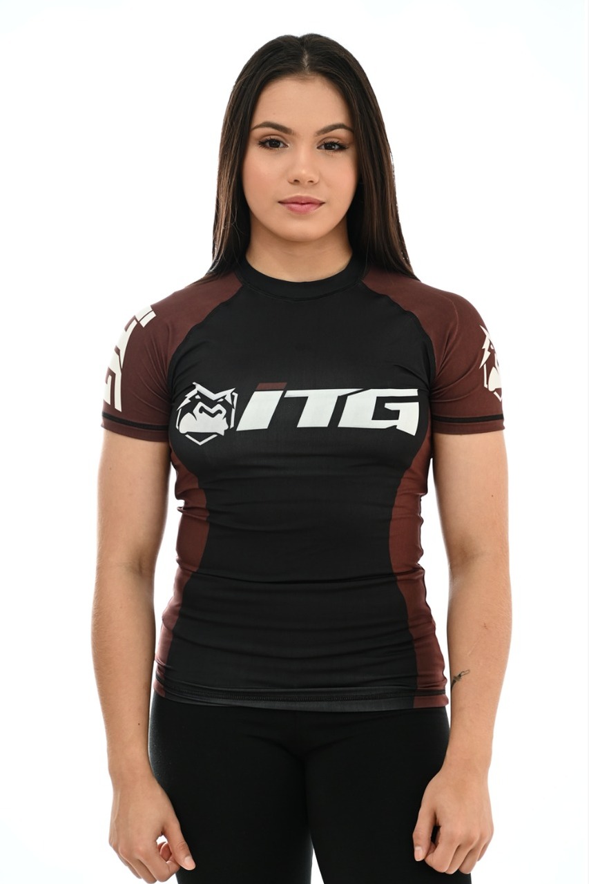 Rash Guard Feminina ITG Manga Curta Marrom