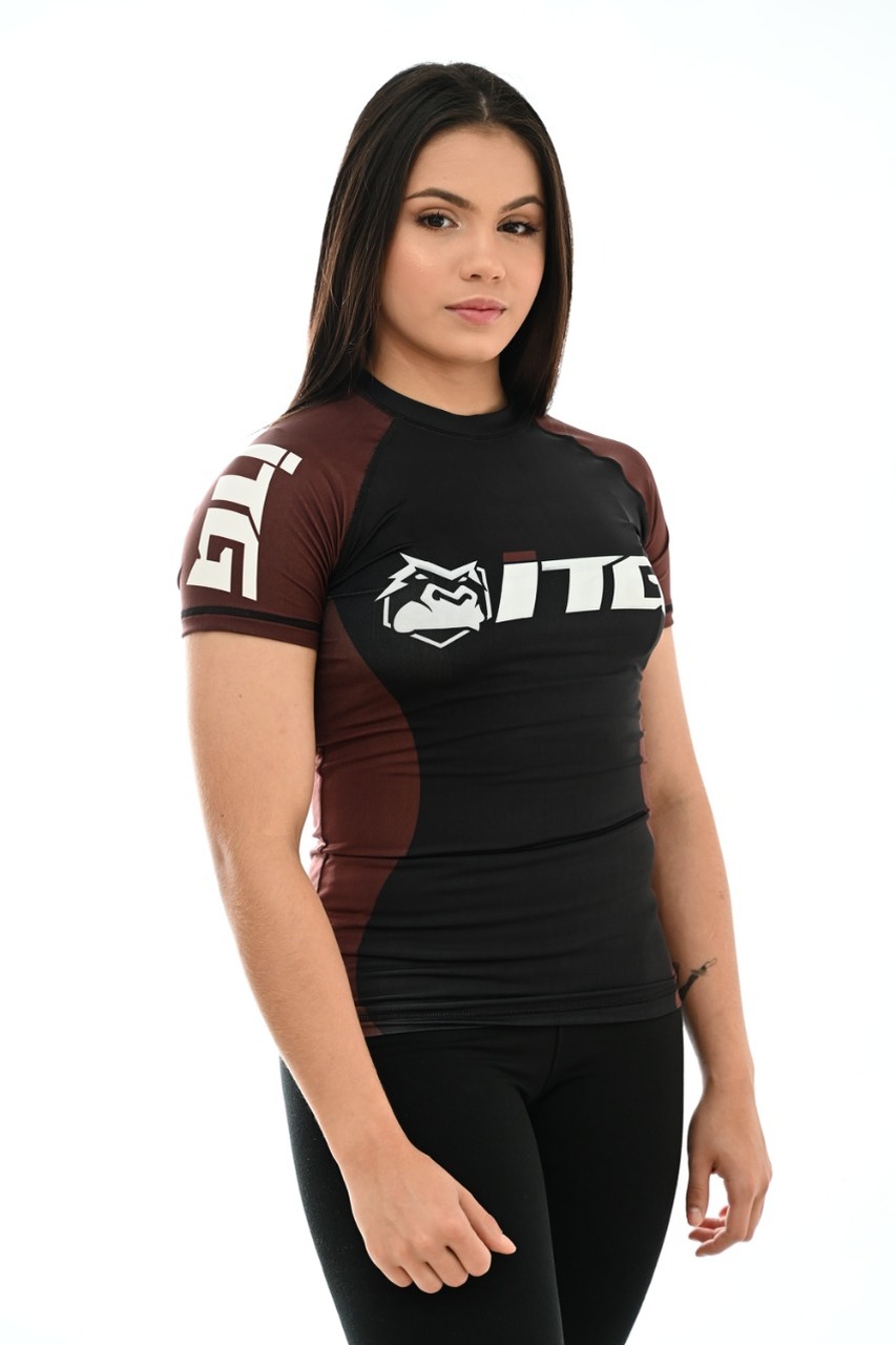 Rash Guard Feminina ITG Manga Curta Marrom