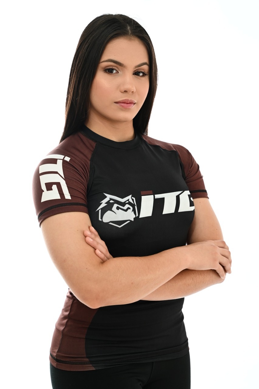 Rash Guard Feminina ITG Manga Curta Marrom