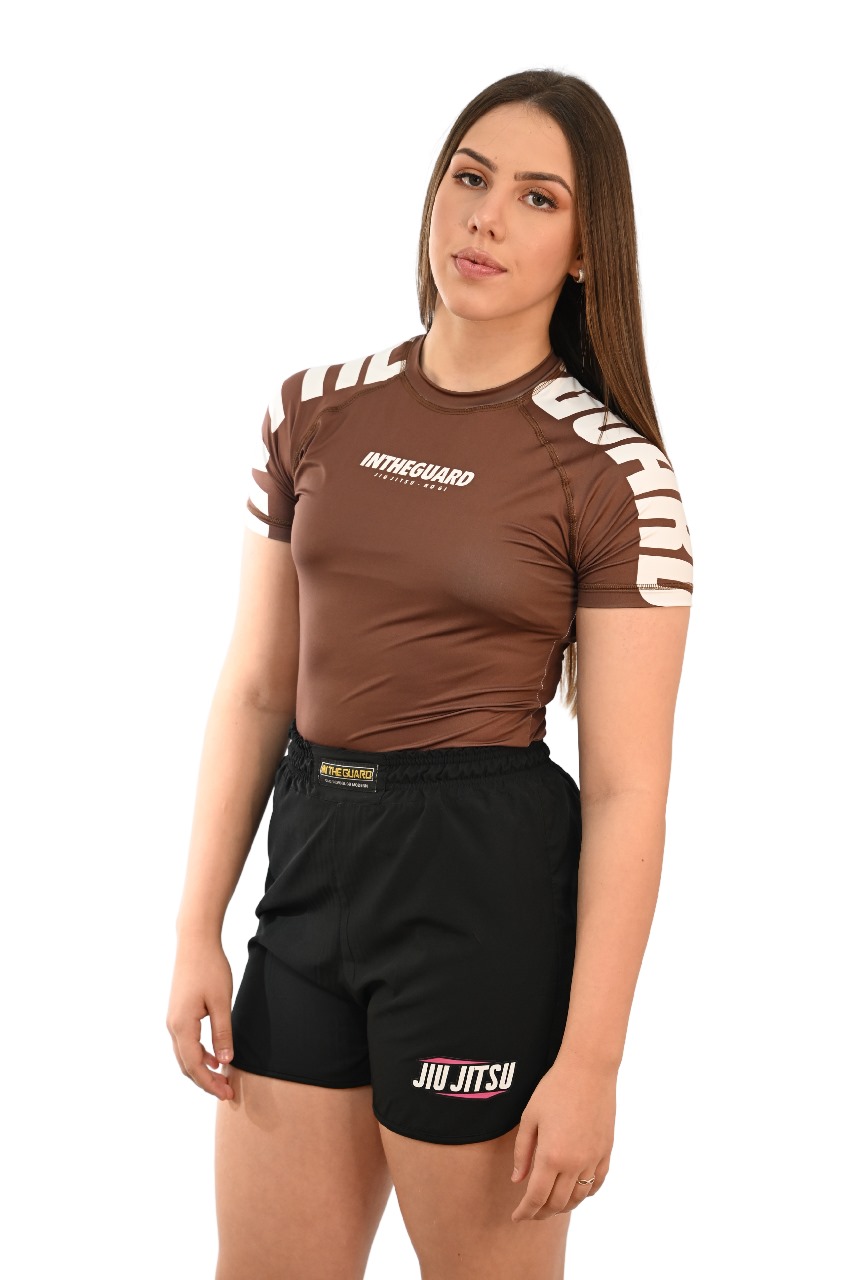 Rash Guard Feminina Cores Faixas Marrom