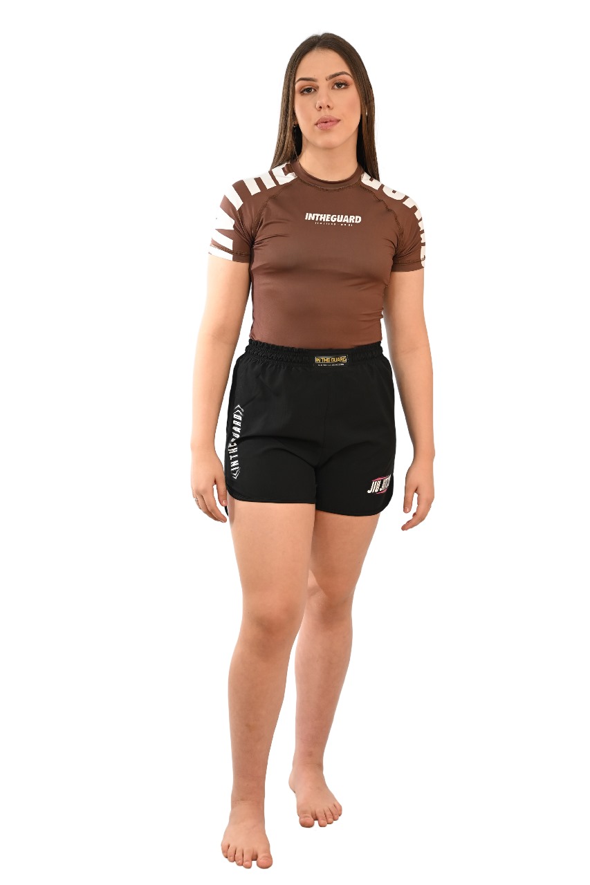 Rash Guard Feminina Cores Faixas Marrom