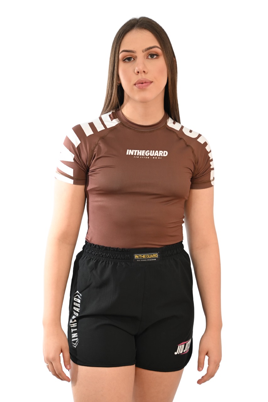 Rash Guard Feminina Cores Faixas Marrom